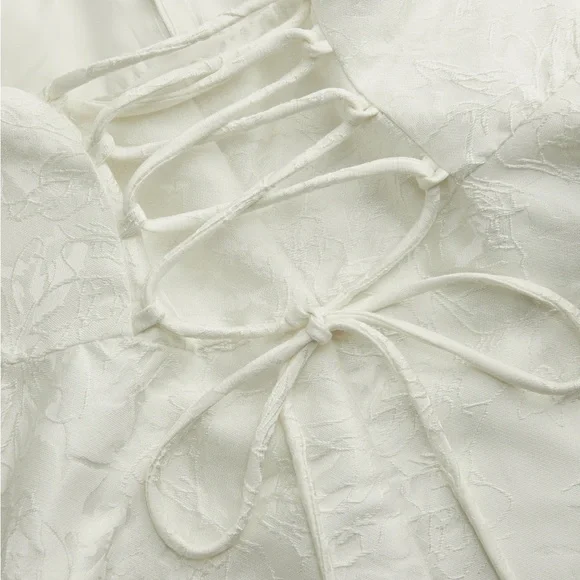 Cider Ivory Jacquard Halter V-Neck Midi Dress - Picture 6 of 15